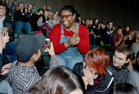 Cleveland students capture the moment at their adviser, Teresa Scribner, is named Adviser of the Year.