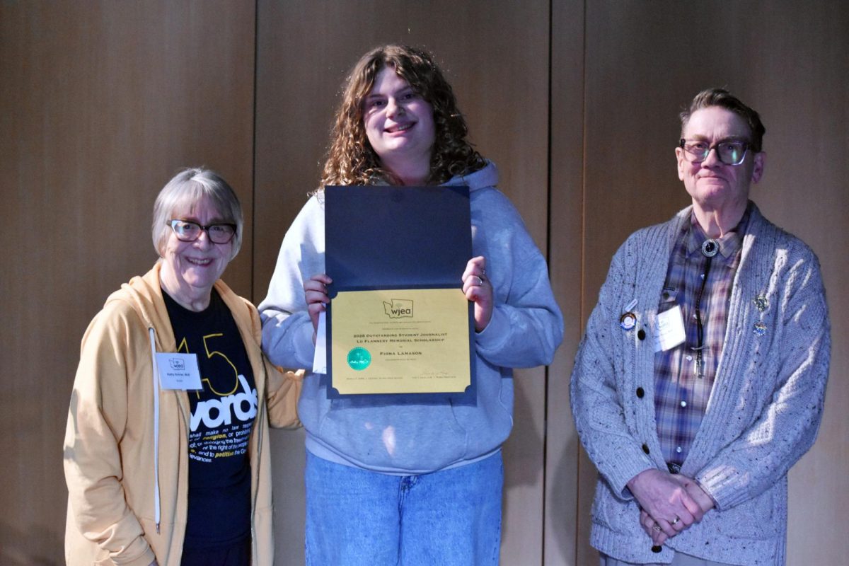 Fiona Lamason, senior at Inglemoor High School, was honored as Washington's Outstanding Journalist at the WJEA spring conference at Central Kitsap High School on March 7